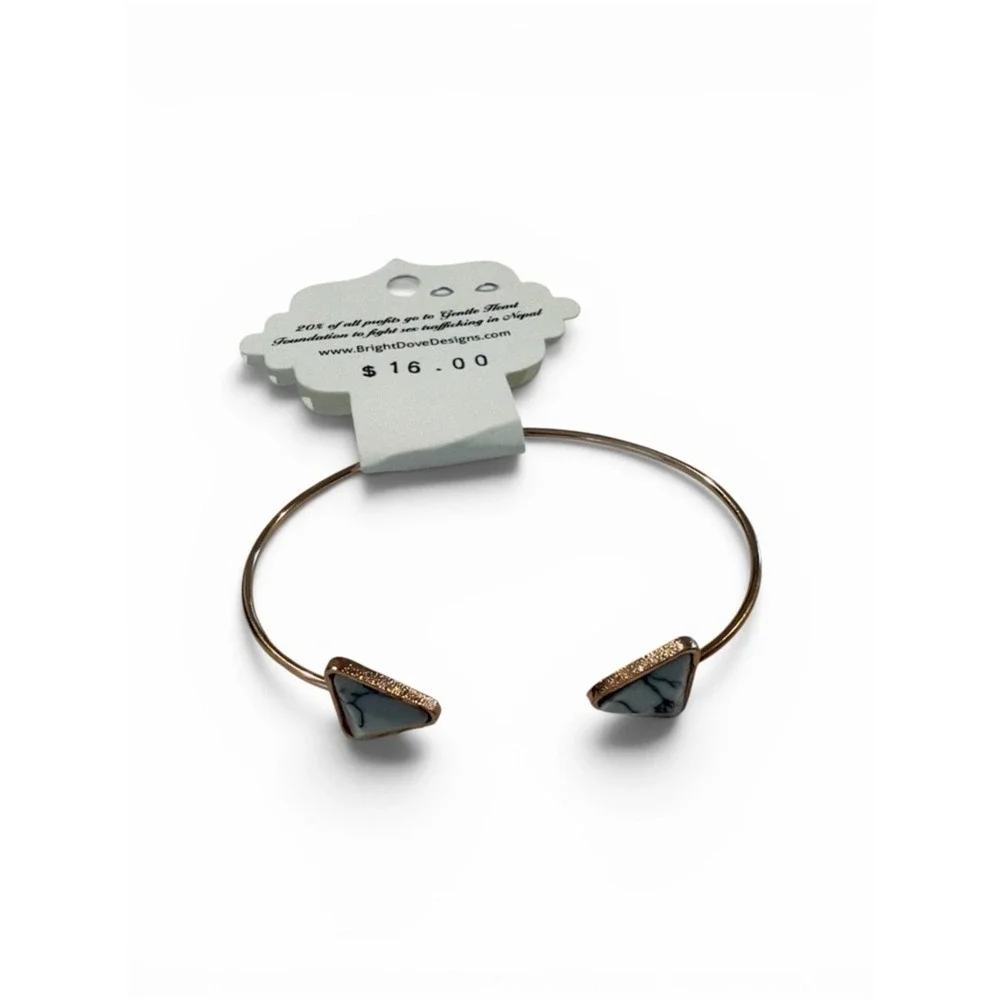 Gold‎ Open Cuff Bracelet with White Marble Triangle Ends